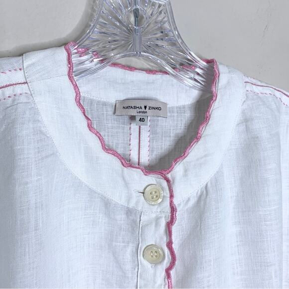 Natasha Zinko Linen Embroidered Beaded Tunic (Sz FR 40 / US 8) White / Pink - Picture 6 of 16